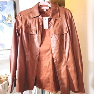 Philosophy brown faux leather xs trench coat new with tags